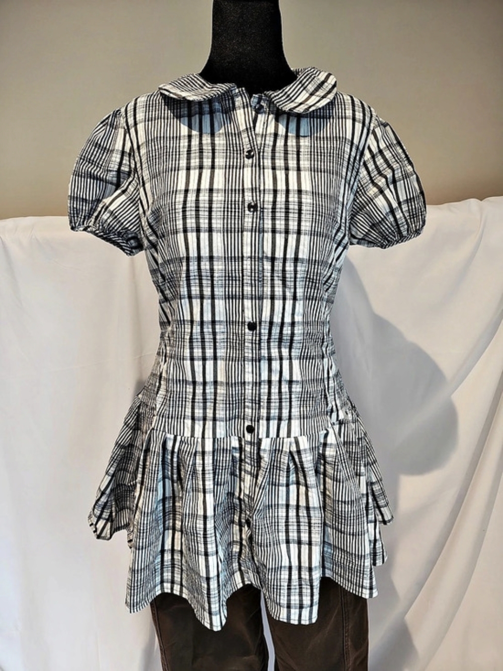 Plaid Mini Dress in Blue & White Like New
